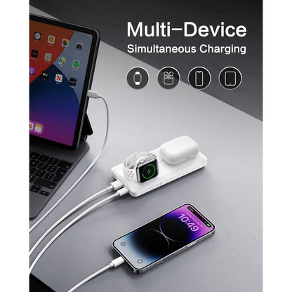 Baterie externa wireless, Powerbank magnetic de 10000 mAh, 3 in 1, pentru smartwatch si telefon mobil, incarcare rapida 20W, compatibil iPhone, Apple Watch, Samsung, alb