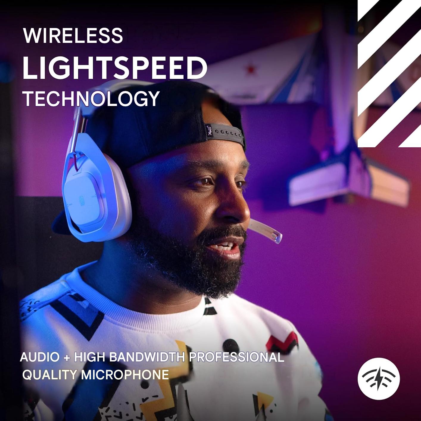 Casti gaming wireless Logitech G Astro A50 LIGHTSPEED Gen 5 cu statie de baza, PRO-G Graphene 40mm, comutare 3 platforme Xbox/PS5/PC/Mac/Switch, Bluetooth, microfon broadcast 48kHz, ANC, autonomie 24h, alb