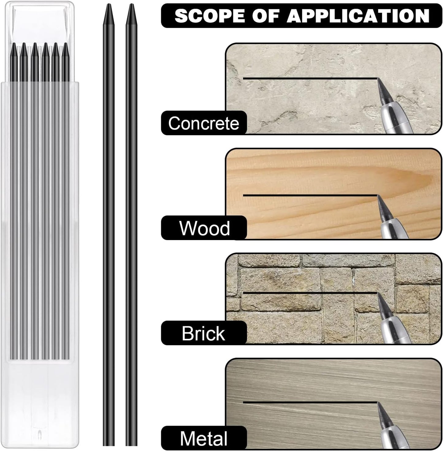 Set 48 mine pentru creion mecanic, rezerve creion de tamplarie 120 x 2.8 mm, din grafit, pentru marcare lemn, metal, beton, hartie