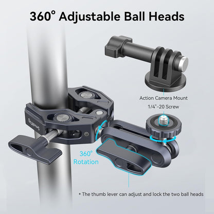 Clema de fixare magic arm cu menghina si montura cap bila cu rotatie 360°, adaptor GoPro, filete de 1/4 inch si 3/8 inch, clema crab cu sarcina maxima suportata 3.5 kg, 3757B