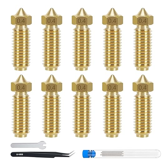 Set 10 duze extrudare imprimanta 3D Anycubic Kobra 3, din alama, de 0, 4 mm, filet M6, duze Hotend extruder cu ac de curatare, pensete si cheie, rezistent la temperaturi ridicate, potrivita pentru majoritatea materialelor FDM