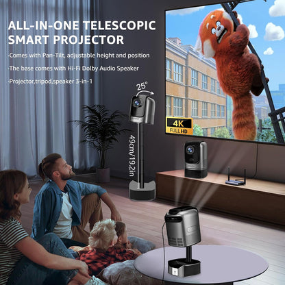 Videoproiector cu WiFi 6, Bluetooth, stand cu inaltime reglabila, Full HD 1080p, accepta 4K, 10000 lumeni, autofocus, corectie keystone, difuzor incorporat, pentru smartphone, tableta, consola, PC