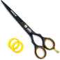 Foarfeca profesionala de tuns pentru frizerie, salon, coafor, din otel inoxidabil, 15, 2 cm, cu lame convexe ascutite, tensiune reglabila, protectie degete detasabila, taiere par si varfuri despicate, multifunctional, negru