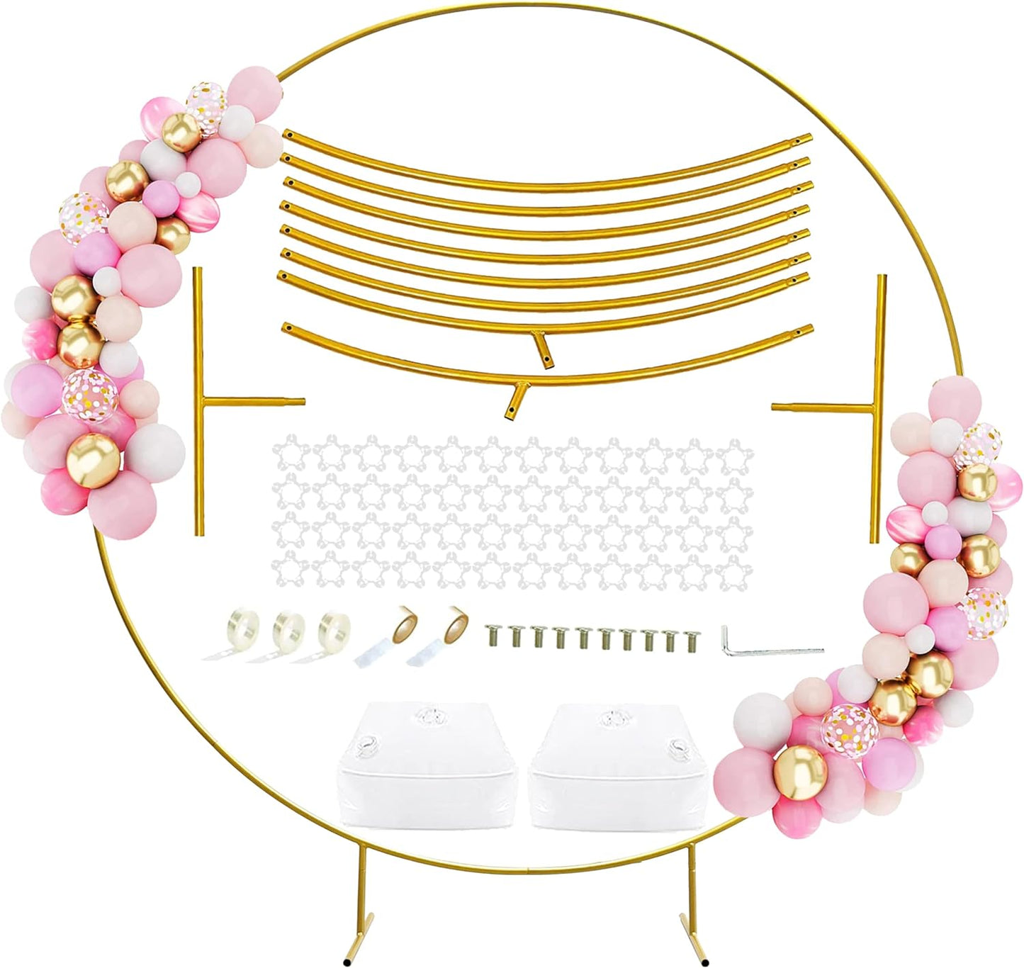Set arcada metalica, tip cerc, 1.8 m, cu picioare, banda pentru baloane si accesorii, reutilizabila, pentru nunta, zi de nastere, fundal foto, accesorii petreceri, decoratiuni
