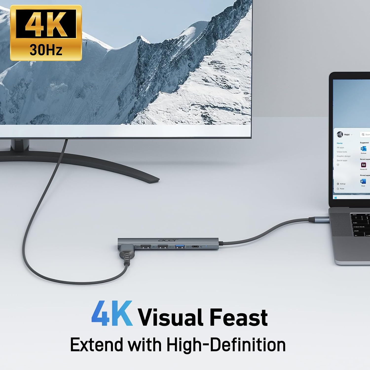 HUB adaptor 5 in 1, cu USB C PD 100W, HDMI, 2 porturi USB 2.0, 1 port USB 3.0, carcasa din aluminiu, portabil, compatibil cu Laptop Acer, Chromebook, Surface, Galaxybook, MacBook Pro/Air, iPad Pro/Air