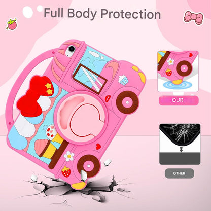Husa pentru iPad a 11-a generație (A16) 2025 / iPad a 10-a generatie 10.9 2022, pentru fete, cu design dragut inghetata, deserturi, cu curea de umar rotativa, suport, protectie din silicon, roz