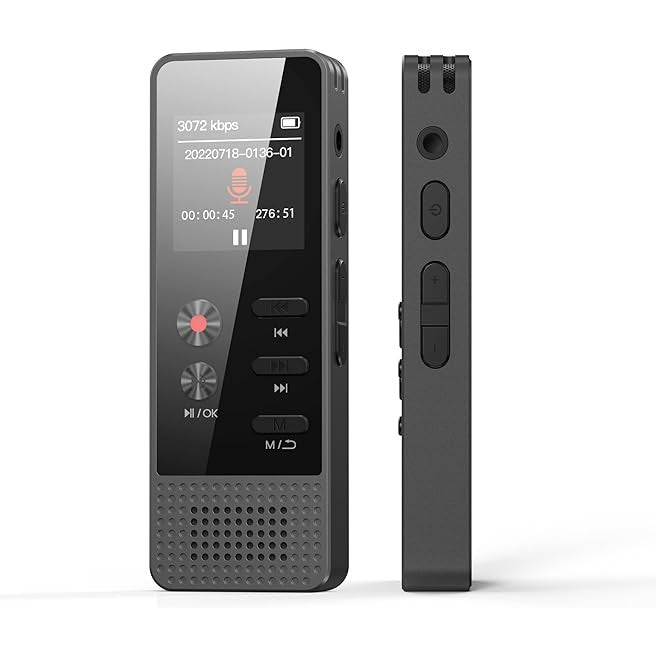 Reportofon digital 64 GB, microfon dublu cu functie reducere zgomot, inregistrare activata prin voce, 3072 Kbps, inregistrare apeluri, capacitate 100 ore, baterie 1000 mAh, dictafon cu difuzor incorporat