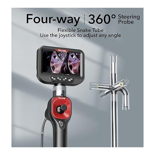 Camera endoscopica de 6, 2 mm, endoscop pivotant la 360°, camera de inspectie HD 720P cu display 4, 3 inch, endoscop industrial cu tub semirigid de 1 m, lumina LED, impermeabil IP67