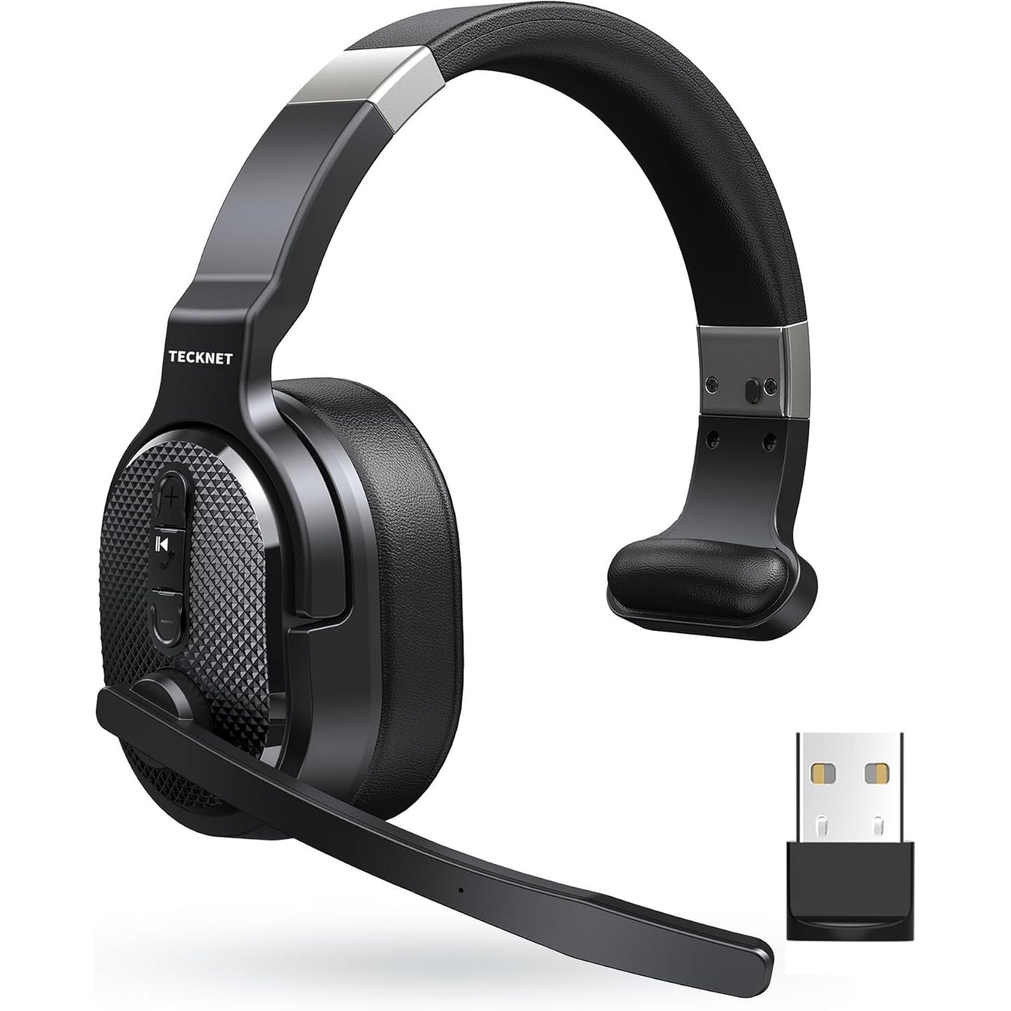 Casca call center Wireless Bluetooth, cu microfon rotativ 270°, USB dongle, anulare a zgomotului, functionare pana la 70 de ore, raza de 15m, pentru PC, smartphone, neagra