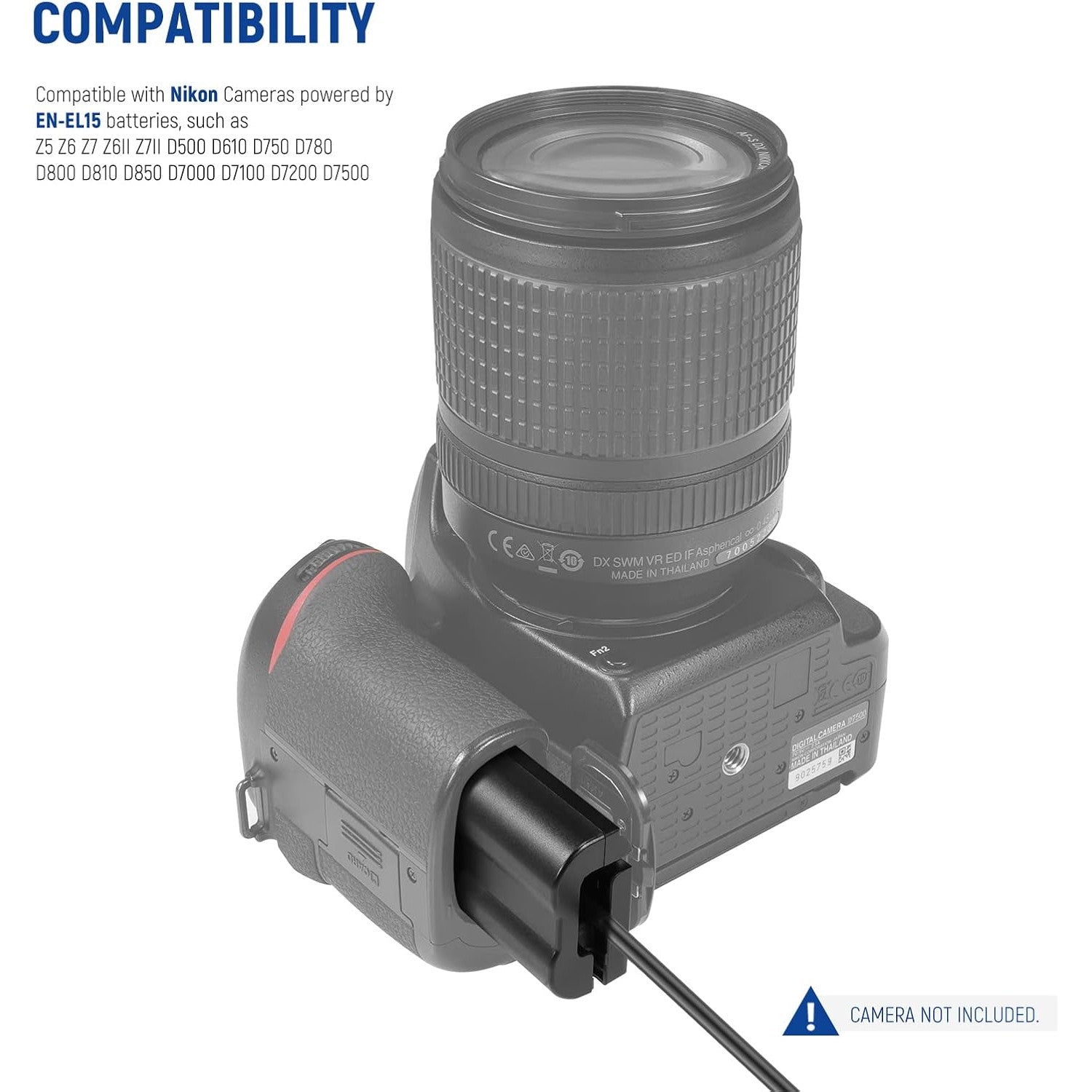 Baterie dummy EN-EL15 cu adaptor EP-5B, set alimentare continua compatibil cu Nikon Z5 Z6 Z7 Z6II Z7II D500 D610 D750 D780 D800 D810 D850 D7000 D7100 D72000 D7500