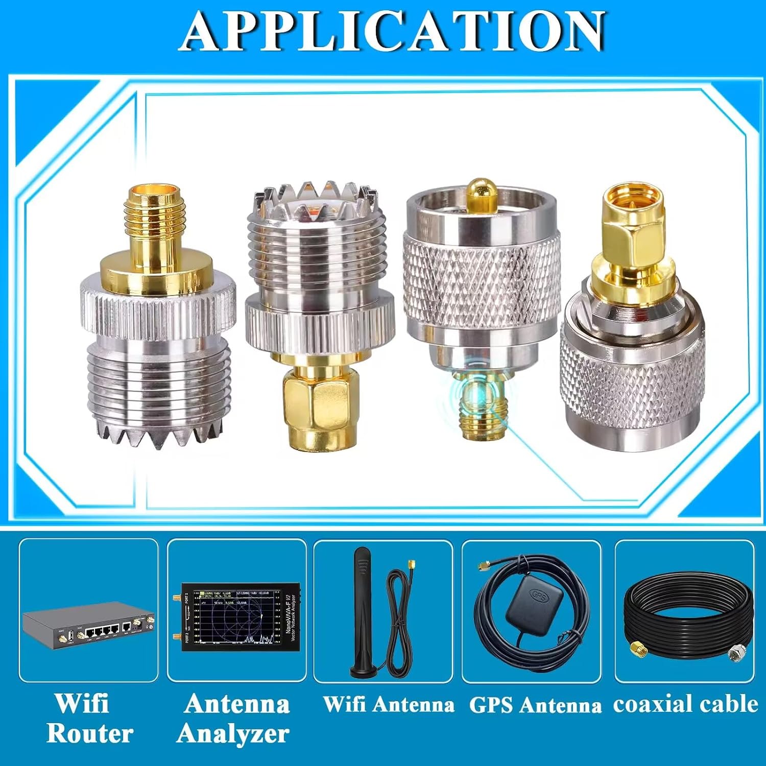 Set 4 adaptor mufa SMA la UHF, anti-interferente, transmisie stabila, pentru radio, analizor, antena WiFi, antena GPS, router Wifi, cablu coaxial