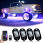 Set 4 lumini ambientale auto LED RGB, control prin aplicatie si telecomanda, sincronizare muzica, aprindere la franare, impermeabile IP68, pentru SUV offroad, camioneta, ATV, motocicleta, carenaj auto