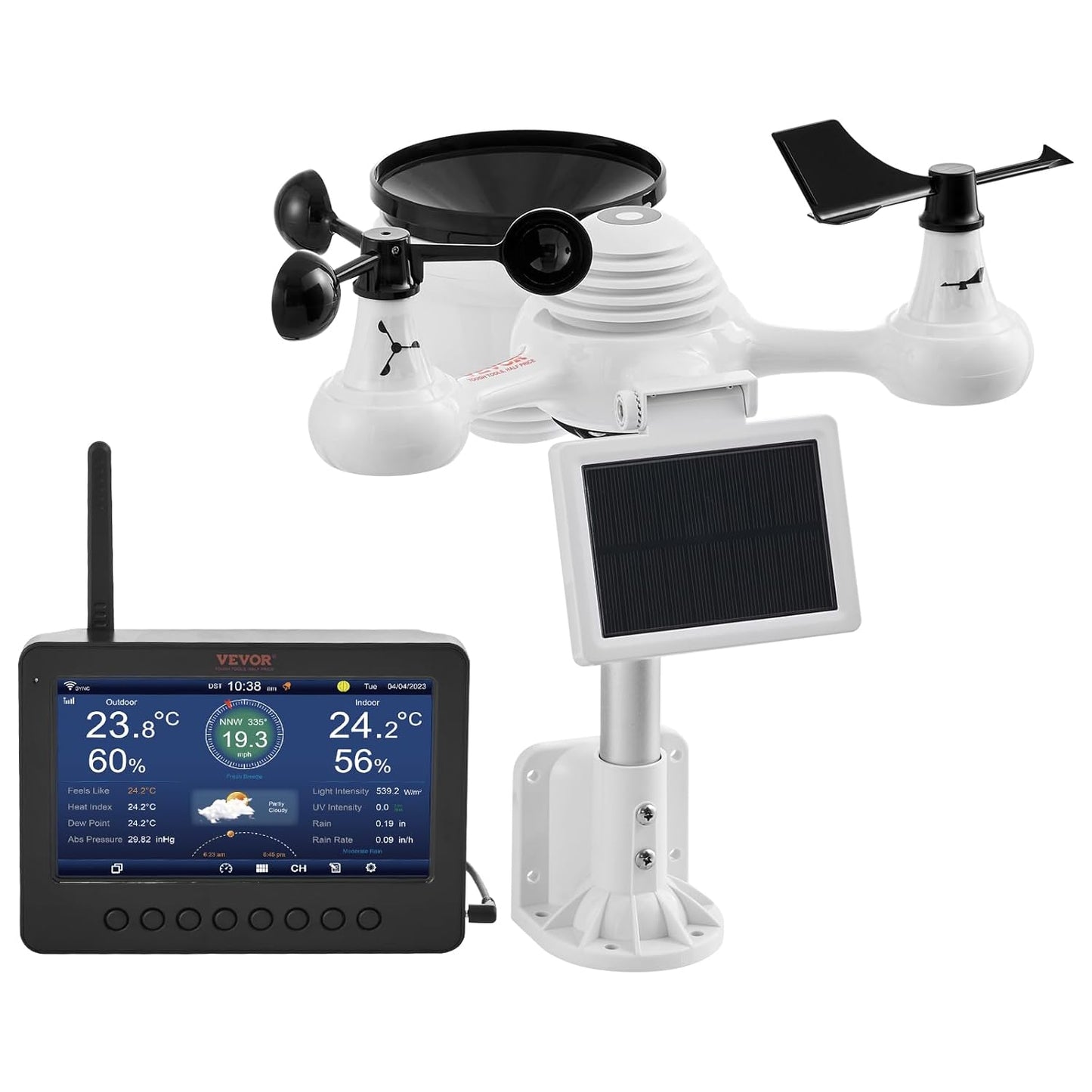 Statie meteo WiFi 7 in 1 cu display de 7 inch, senzor exterior cu panou solar, monitorizare viteza si directie vant, temperatura, umiditate, precipitatii, suporta Weather Underground si WeatherCloud, multifunctionala