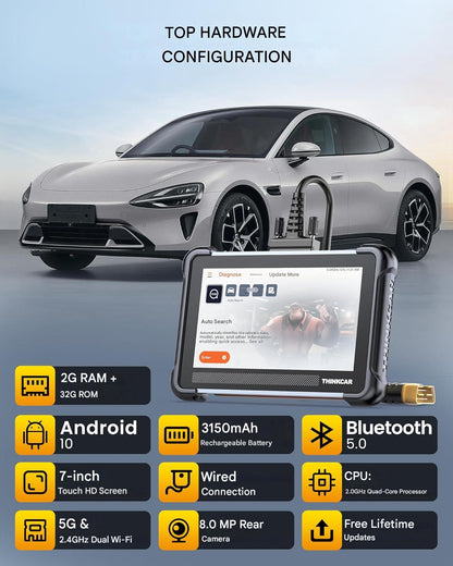 Tester auto profesional ThinkScan 672, OBD2 Diagnostic Scanner, 28 resetari de sistem, diagnosticare completa si testare activa BI, compatibil CANFD, afisaj color, negru/galben