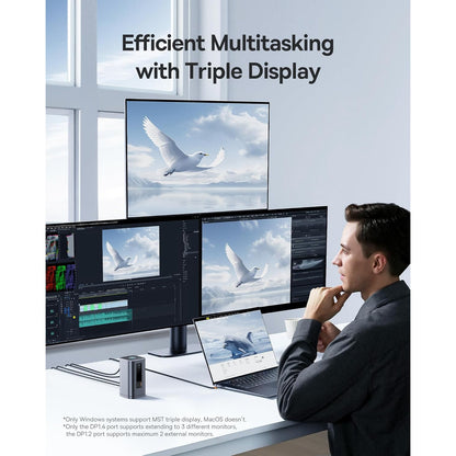 Statie de andocare 11 in 1, extindere la 3 monitoare, cu buton blocare ecran, 2 x HDMI, 2 x DisplayPort 4K @ 60Hz, 3 x USB-A, 3 x USB-C, 1 x Ethernet RJ-45 1GBPS, 1 x AUX, cu baza magnetica, multifunctional