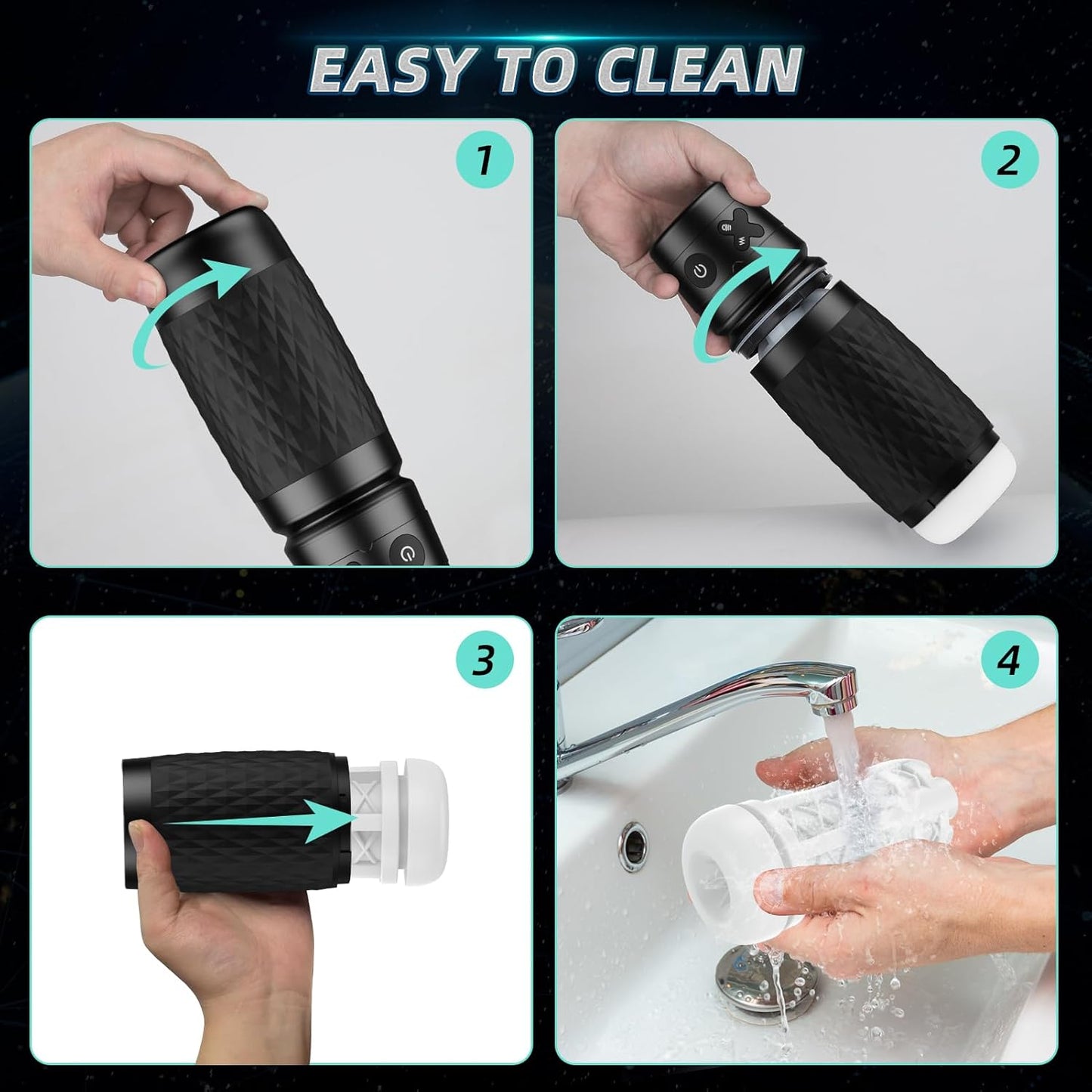 Masturbator 2 in 1 pompa cu vacuum pentru barbati cu 4 moduri vibratie si 3 moduri suctiune, cu insertie de silicon lavabila, portabil, negru