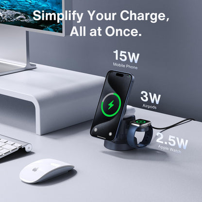 Incarcator wireless 4 in 1, statie de incarcare Magsafe 22.5 W cu lampa de veghe, incarcare rapida, unghi reglabil, pentru Apple iPhone, Iwatch, AirPods