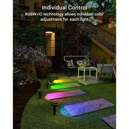 Set 6 lampi pentru gradina smart, RGBW+IC LED, proiector cu controller, compatibil Alexa si Google Assistant, sincronizare muzicala si temporizator prin aplicatie, Iluminat exterior pentru gradina, curte, petrecere, copaci, cu tarus si cablu de 16.5 m