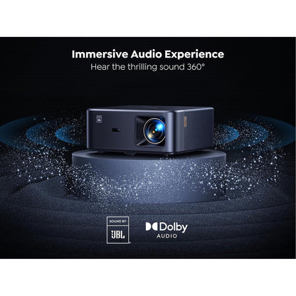 Videoproiector smart cu Android TV 11.0, WiFi 6, Bluetooth, 1000 ANSI, Dolby Audio, difuzoare JBL, 1080P Full HD, autofocus, corectie keystone automata 6D, compatibil Alexa si Screencast NFC, 17.000 lumeni