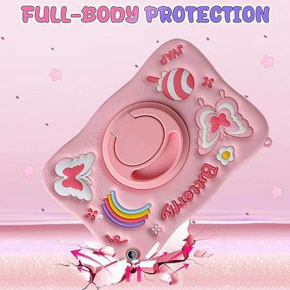 Husa tableta pentru Samsung Galaxy Tab A9 Plus/A9+ 2023 11 inch, numar model SM-X210/ X216/ X218, husa protectie din silicon cu fluturi 3D, curea de umar, suport 360° pentru copii, baieti si fete