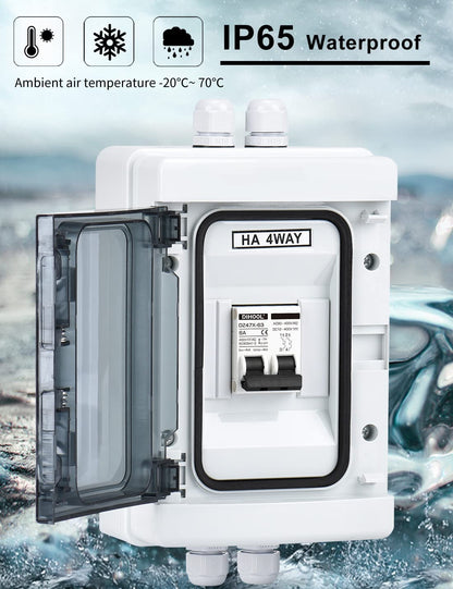 Siguranta solara automata 6A DC 12V-DC400V sau AC 90V-400V, 2 poli, pentru sistem fotovoltaic, intrerupator automat in cutie de sigurante impermeabila IP65
