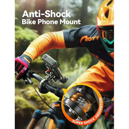 Suport telefon pentru bicicleta/motocicleta, reglare la 360°, rezistent la socuri cu amortizoare in 4 puncte, anti-tremur, pentru smartphone de la 4, 7 inchi la 7 inchi, negru