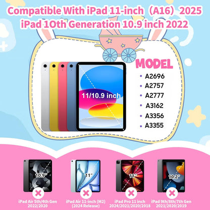 Husa de protectie pentru iPad Gen 11 (A16) de 11inch si iPad Gen 10 10, 9 inch, cu stand tip inel pliabil si rotativ, curea de umar detasabila, rezistenta la socuri, roz