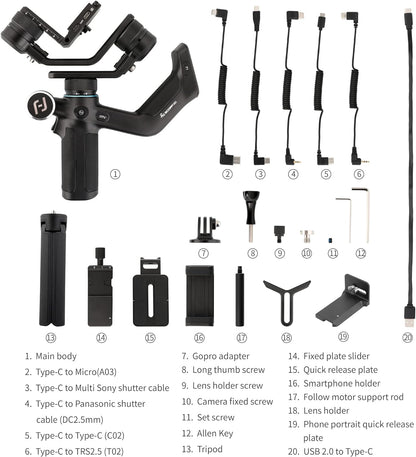 Sistem stabilizare imagine 4 in 1, stabilizator Gimbal cu 3 axe, display 1.3 inch, Fast Charge, rotita multifunctionala, incarcare pana la 1.2 kg, pentru camera de actiune, GoPro, smartphone, camera video, Scorp Mini