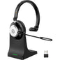 Casca Call Center Bluetooth 5.2 cu stativ de incarcare, microfon cu anulare zgomot rotativ 270°, dongle USB, buton mute, timp functionare 45h, pentru PC si smartphone, negru