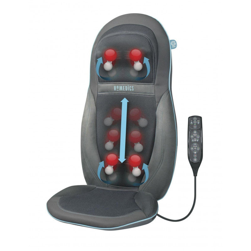 Husa de scaun cu masaj Shiatsu, pentru spate si umeri cu gel, SGM-1600H-EU, HoMedics, 6 programe presetate, functie caldura, telecomanda, Gri