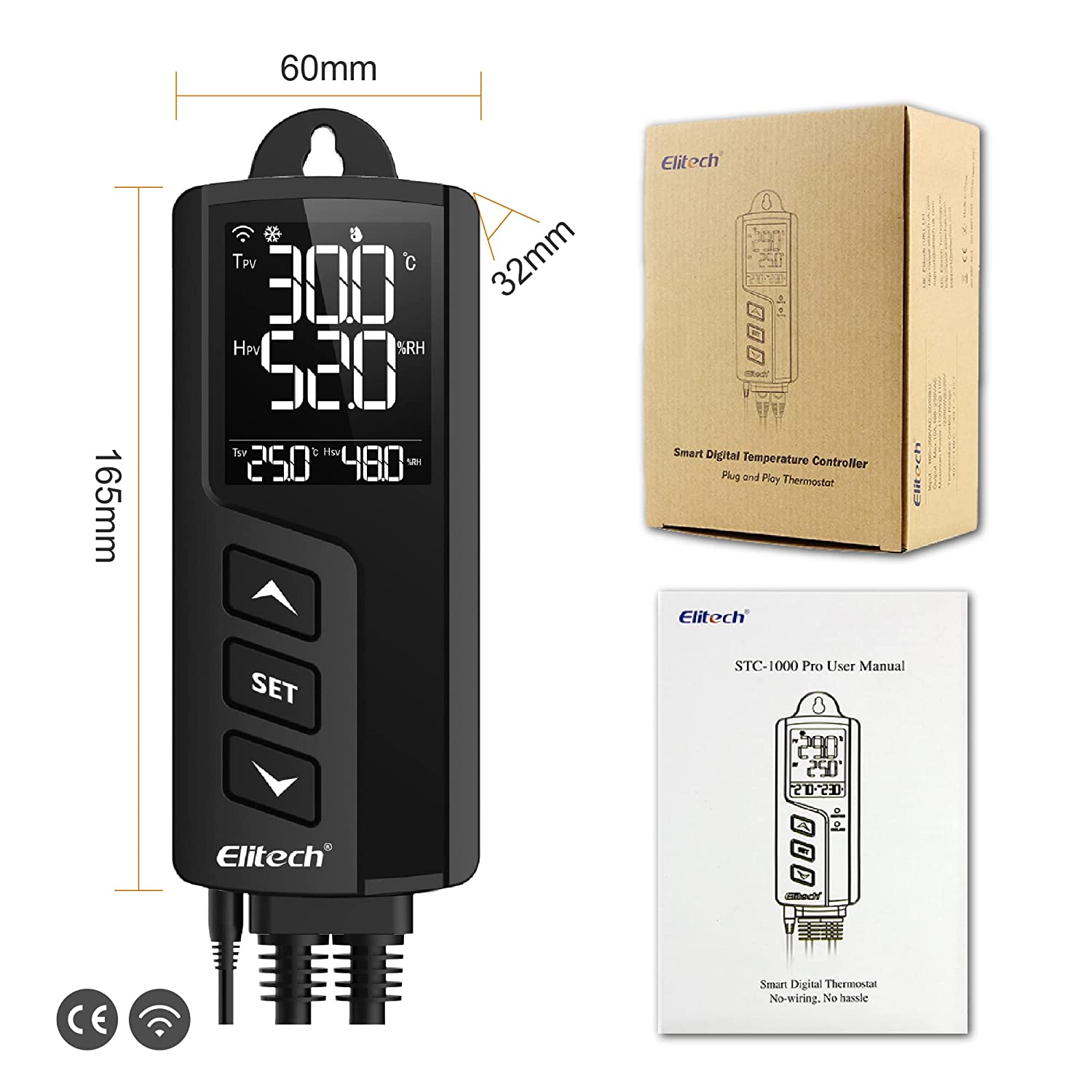 Priza smart, termostat digital Wi-Fi, controler temperatura si umiditate cu 2 iesiri, comutator racire si incalzire, control prin aplicatie, sonda 2 in 1, STC-1000PROTH