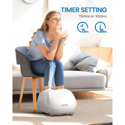 Aparat de masaj Shiatsu cu functie de caldura, telecomanda, perne cu aer comprimat, role, temporizaror, panou de control cu touch, Renpho, alb
