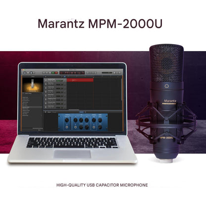 Microfon USB Marantz Professional MPM-2000U cu diafragma mare, calitate audio de studio, ideal pentru inregistrari profesionale, podcasturi, Streaming Twitch, YouTube, voce si instrumente acustice, include suport antisoc, cablu USB si geanta de transport