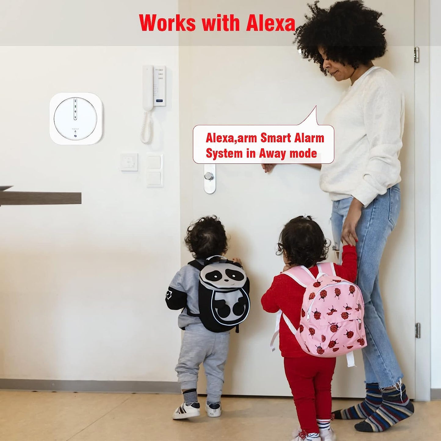 Sistem de alarma WiFi smart, pentru usi si ferestre, cu 5 senzori magnetici, 2 telecomenzi, control prin aplicatie, compatibil Alexa si Google Home, pentru casa, garaj, birou