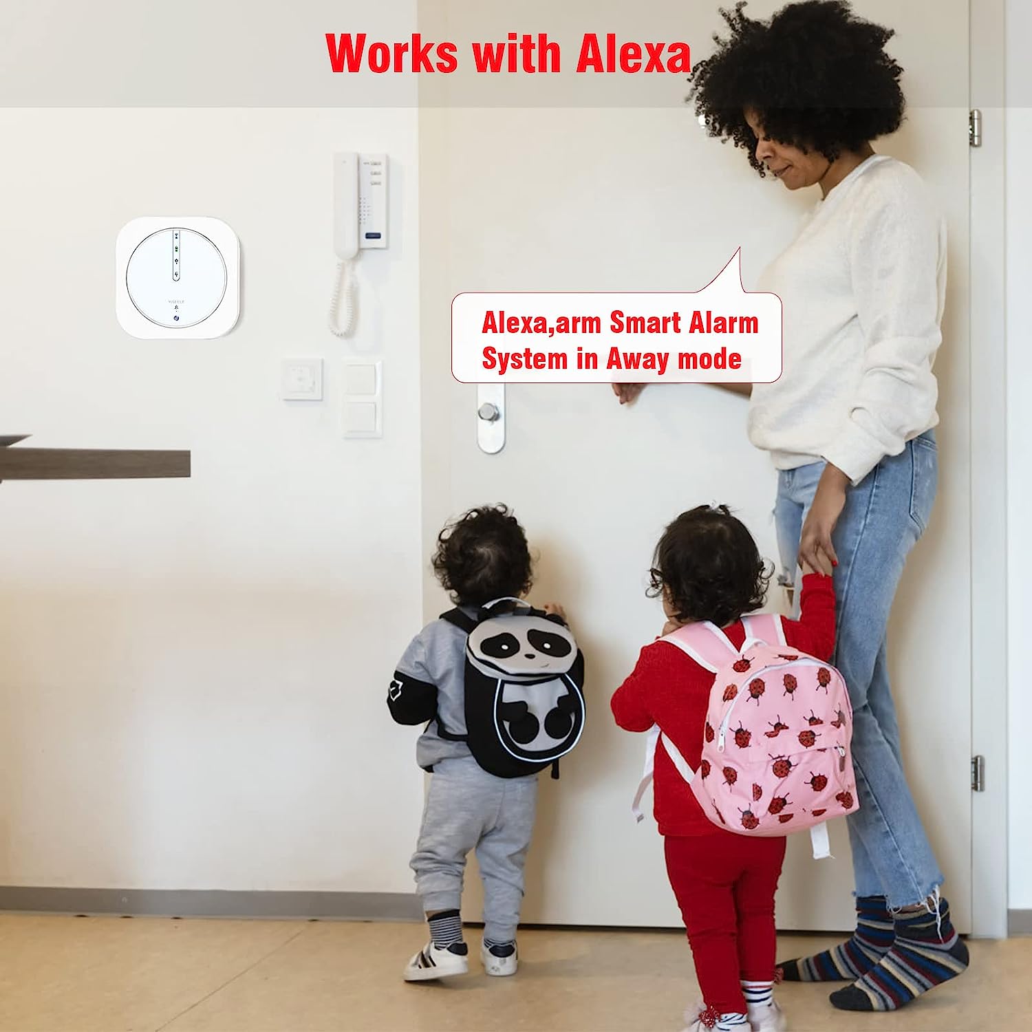 Sistem de alarma WiFi smart, pentru usi si ferestre, cu 5 senzori magnetici, 2 telecomenzi, control prin aplicatie, compatibil Alexa si Google Home, pentru casa, garaj, birou
