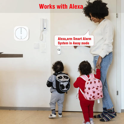 Sistem de alarma WiFi smart, pentru usi si ferestre, cu 5 senzori magnetici, 2 telecomenzi, control prin aplicatie, compatibil Alexa si Google Home, pentru casa, garaj, birou