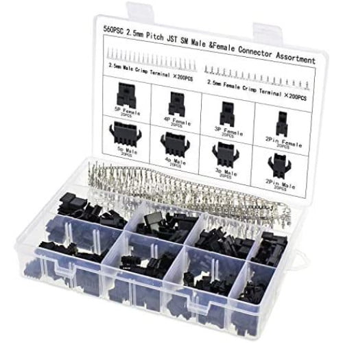Set mufa JST-SM de 2,5 mm, 560 piese, conectori mama-tata cu 2, 3, 4 si 5 pini, 20 bucati fiecare, multifunctionale, pentru RC, auto, energie, masini