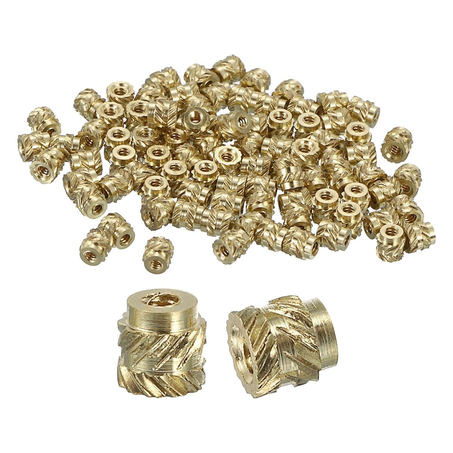 Insertii filetate din alama QUARKZMAN M1 x 0.25, 2 x 2 mm, set 100 buc, piulite termofixabile pentru imprimare 3D, insertii cu topire la cald, filet metric interior, montaj prin ultrasunete si injectie plastic, alama rezistenta la coroziune