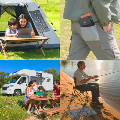 Panou solar pliabil 36W, IP67 rezistent la apa cu MPPT integrat, celule monocristaline 24%, cu USB-A, USB-C si DC, ultra-compact, incarcator solar pentru telefoane si gadgeturi, ideal pentru camping, aventuri outdoor si situatii de urgenta