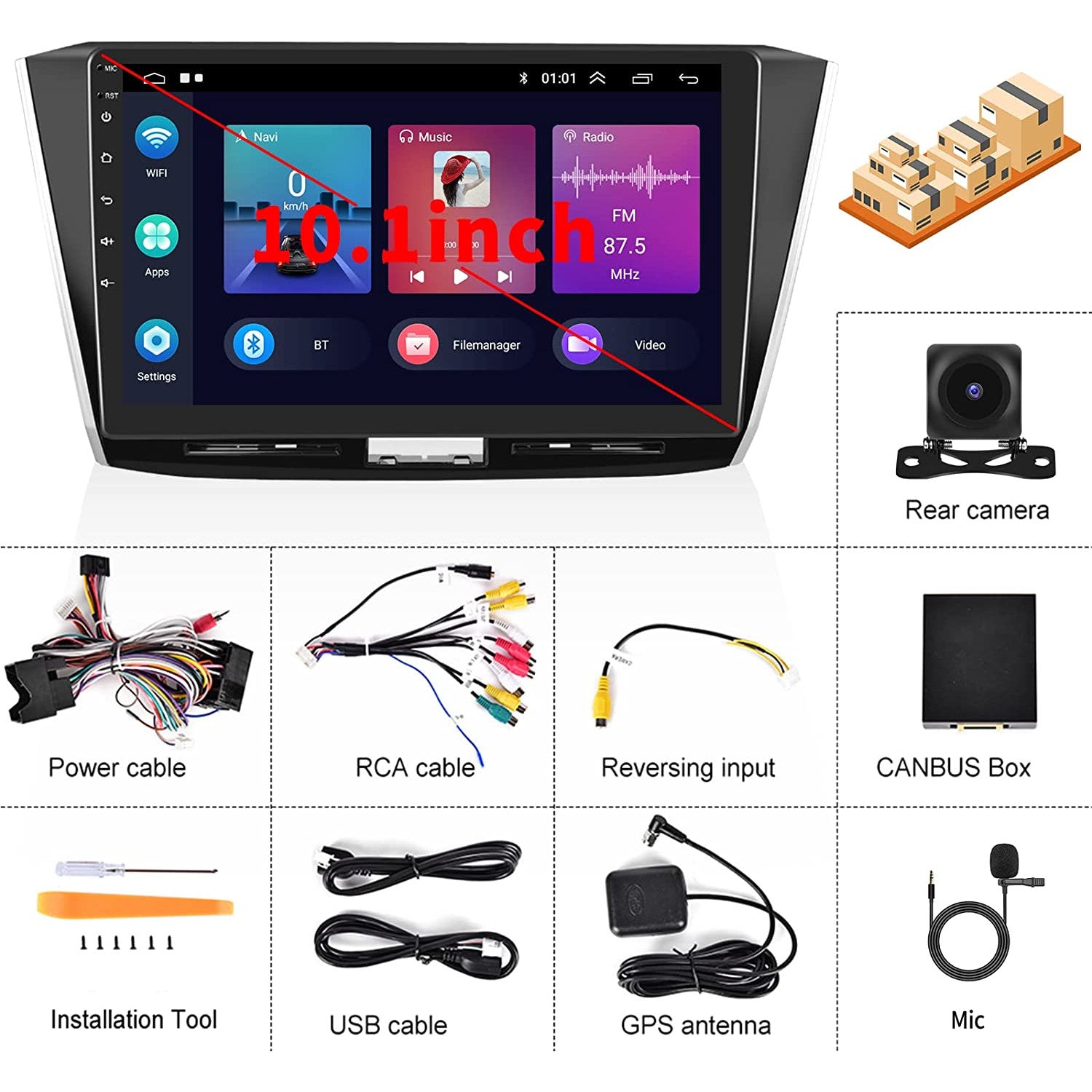 Navigatie pentru VW Passat B8 2015-2019, 2 GB RAM, 32 GB memorie, Android Auto, Carplay, Bluetooth, WiFi, Android 11, ecran HD de 10.1 inch, cu camera marsarier, microfon, antena GPS