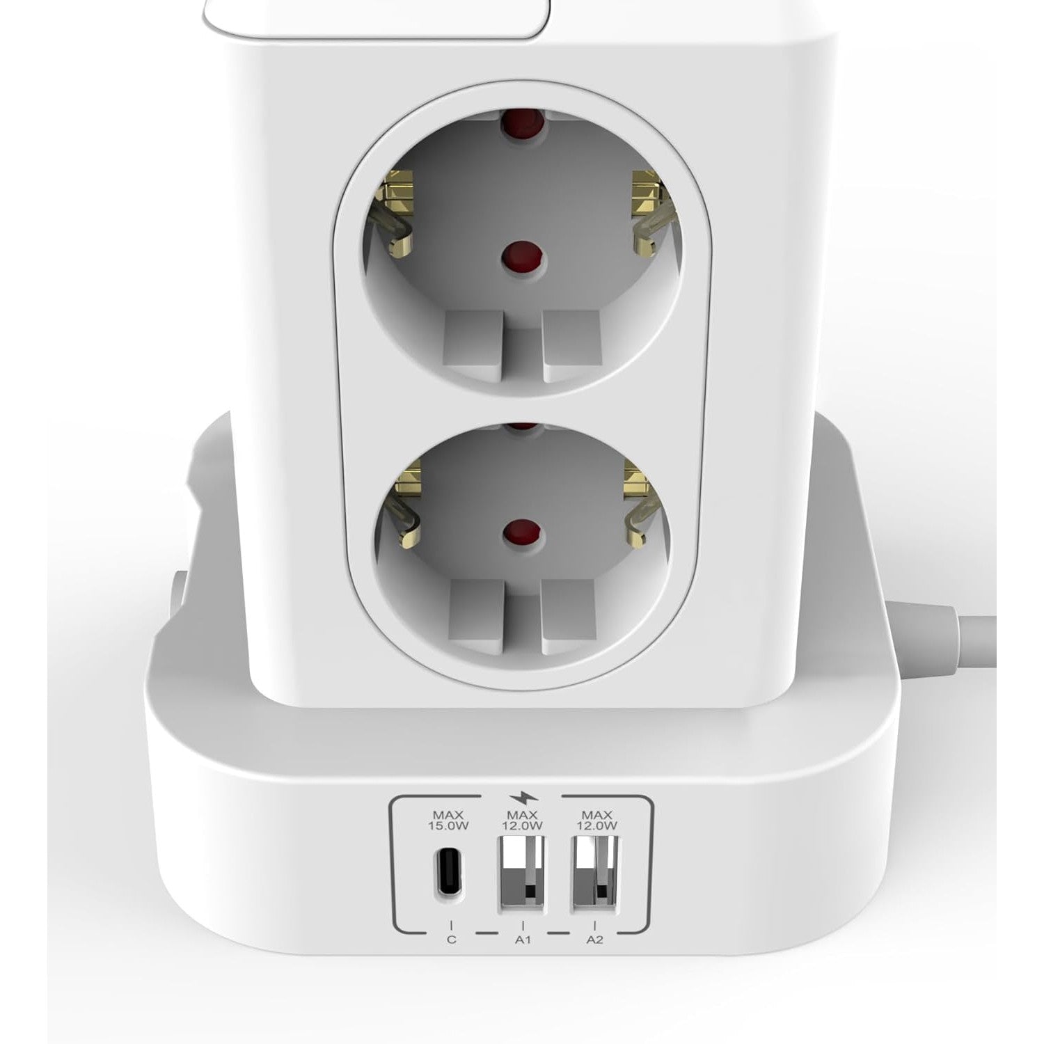 Prelungitor tip turn cu 8 prize si 3 porturi USB, 3680 W 16 A, protectie la supratensiune, indicator LED, cablu de 2m, alb