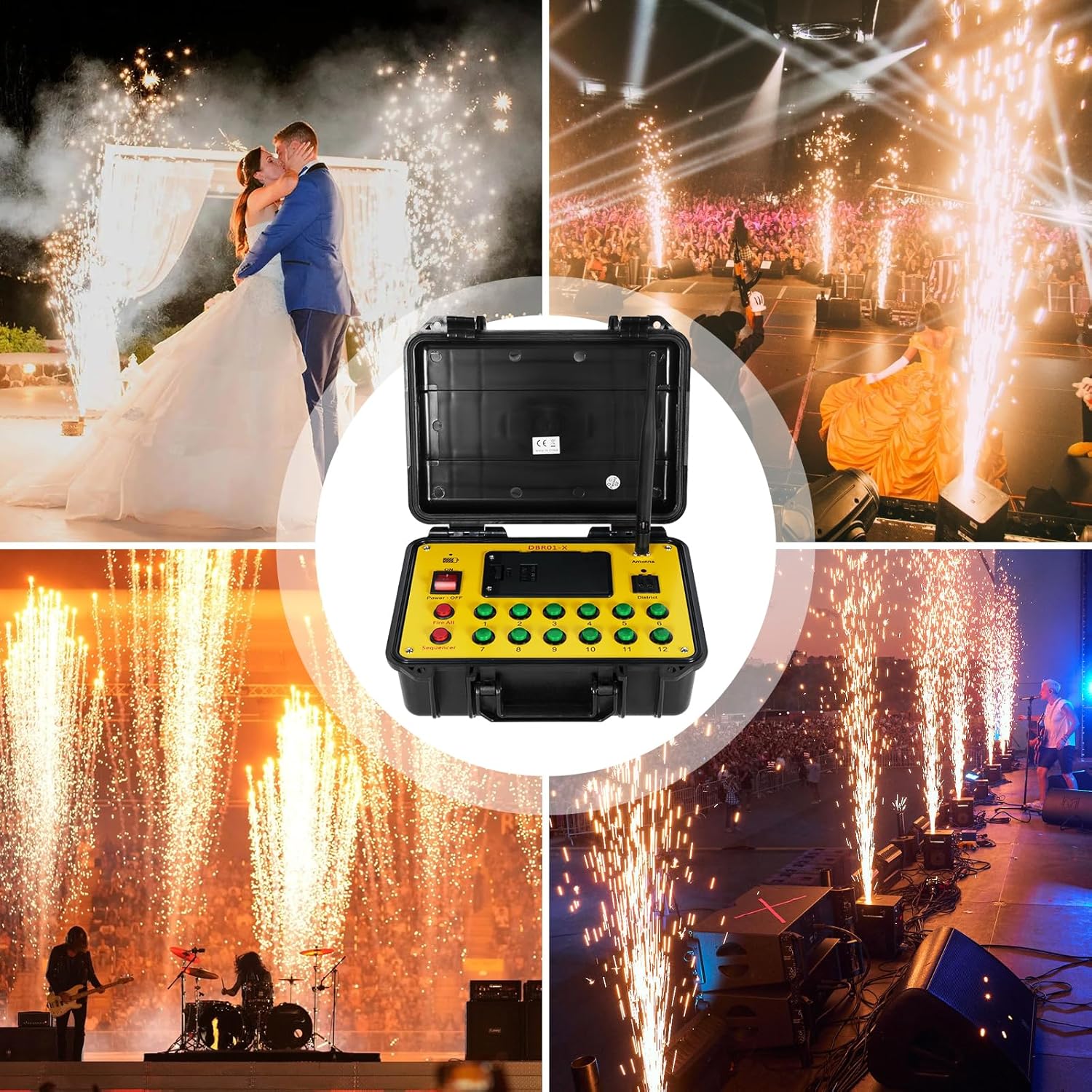 Set aprindere artificii cu 1 transmitator wireless si 9 declansatoare cu 4 canale, pana la 500 m raza de actiune, comutare de la distanta, multifunctional