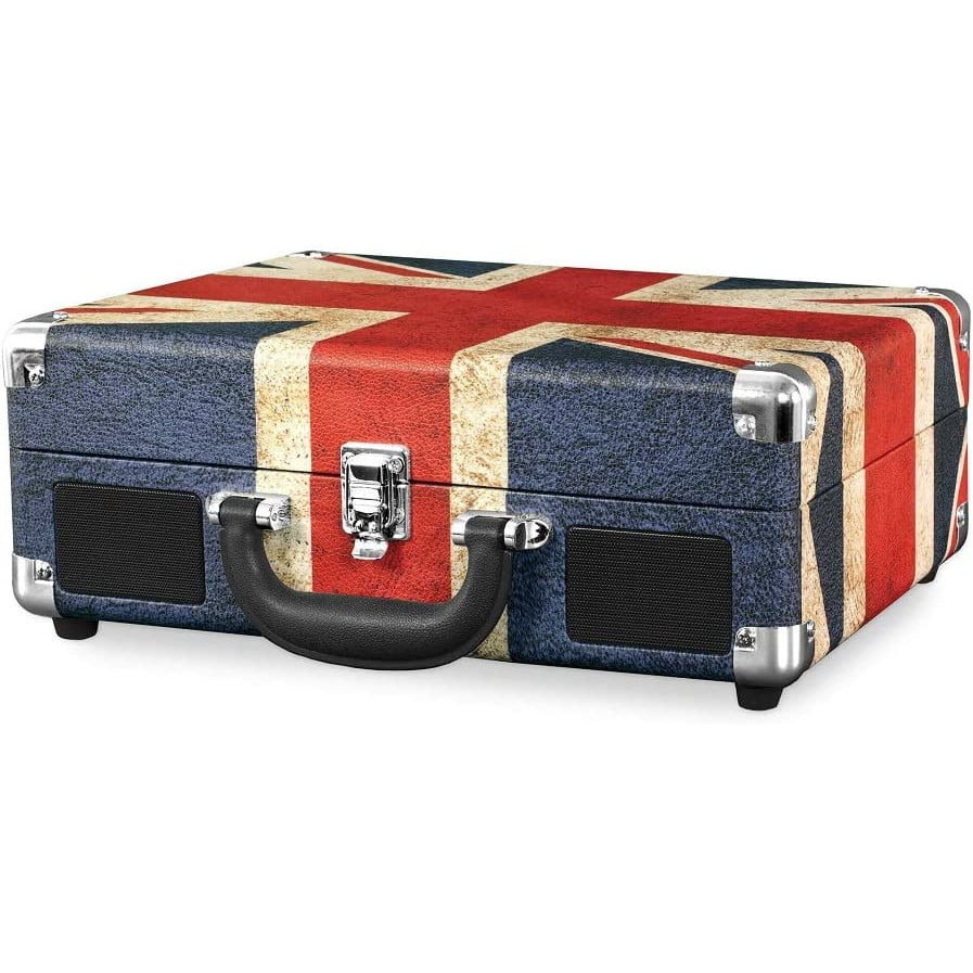 Pick-up tip servieta cu Bluetooth 5.0, difuzoare incorporate, AUX, cu 3 viteze, design steag britanic, Victrola VSC-550BT