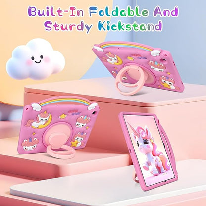 Husa Coolden 3D unicorn pentru tabletă, silicon, suport rotativ, curea de umăr, 11 inch