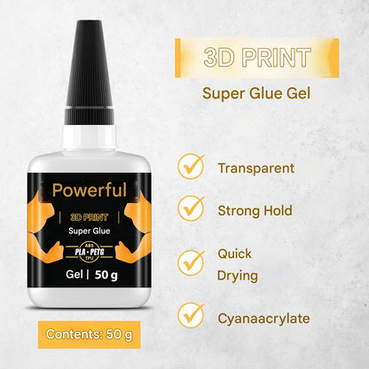 Gel Super Glue extra puternic Kraftprotz pentru imprimare 3D – 50 g, XXL, transparent, rezistent la caldura si impermeabil, varf anti-uscare, compatibil cu PLA, ABS, PETG, TPU si accesorii 3D