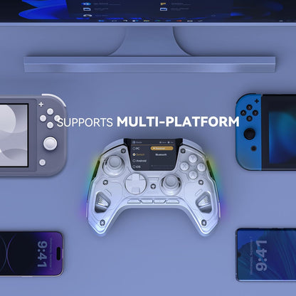 Controler wireless cu programare, display interactiv, butoane microswitch, joystick cu Hall Efect, lumini LED RGB, pentru PC, Switch, iOS, Android