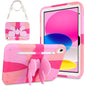 Husa de protectie pentru iPad Gen11, 11inch 2025 A16 si Gen 10, 10,9 inch 2022, cu stand stil fluture, suport pix, margini intarite, curea de umar, carcasa rezistenta la socuri, roz