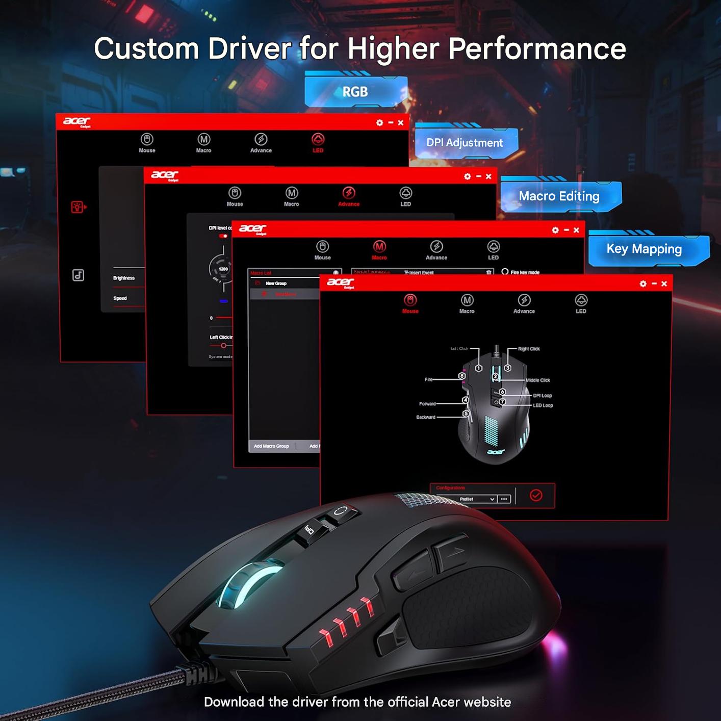 Mouse Gaming cu fir, 12800 DPI, 8 butoane programabile si macrocomenzi, buton declansare rapida reglabil, ergonomic cu suport silicon, RGB 12 presetari, rata interogare 1000 Hz – Ideal PC si Laptop