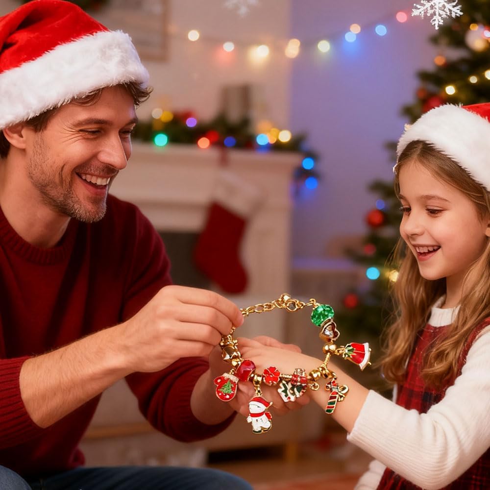 Calendar Advent 2025 pentru fete – Set bijuterii de craciun cu 24 de bratari si talismane, cadou pentru copii si adolescente 5-14 Ani, ideal pentru sarbatori