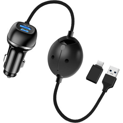 Incarcator auto 3 in 1 cu adaptor auto Apple Carplay si Android Auto, cu 48W Fast Charge USB-C PD si USB-A QC, suporta iPhone iOS 10+ si Android 11+, pentru masini dupa 2015, negru
